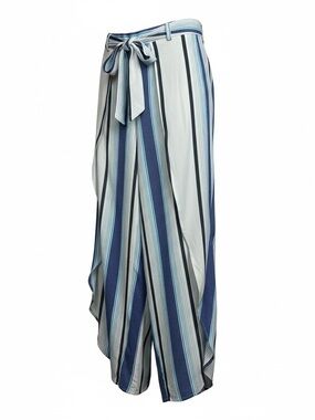 Saint Tropez West Blue White Striped Rayon Pants Beachy Tripical Large